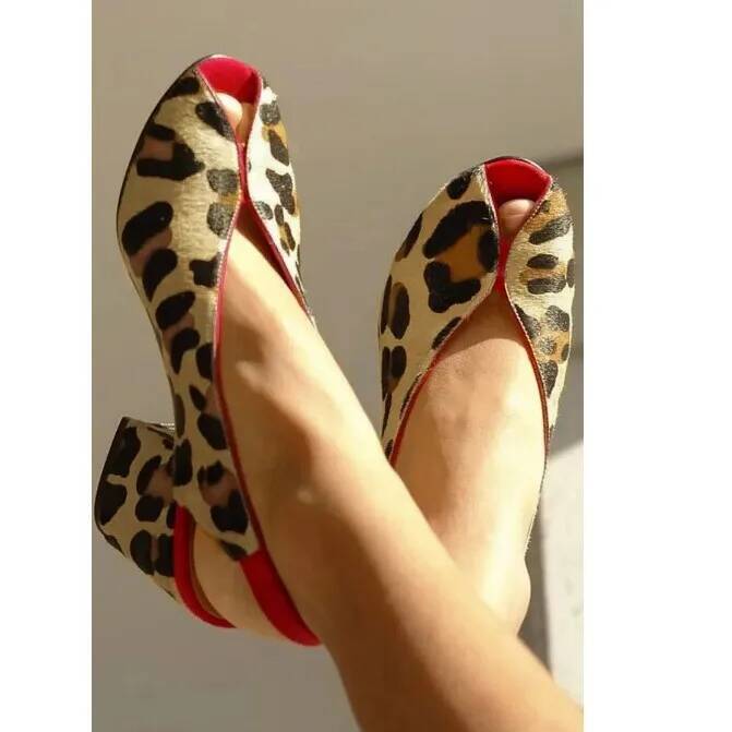 Shoes Heels Men - صنادل نسائية بطبعة جلد الفهد مفتوحة