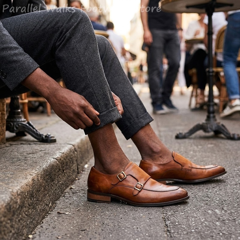 Men Shoes Formal - أحذية رجالية كلاسيكية بحزامين، أحذية رسمية