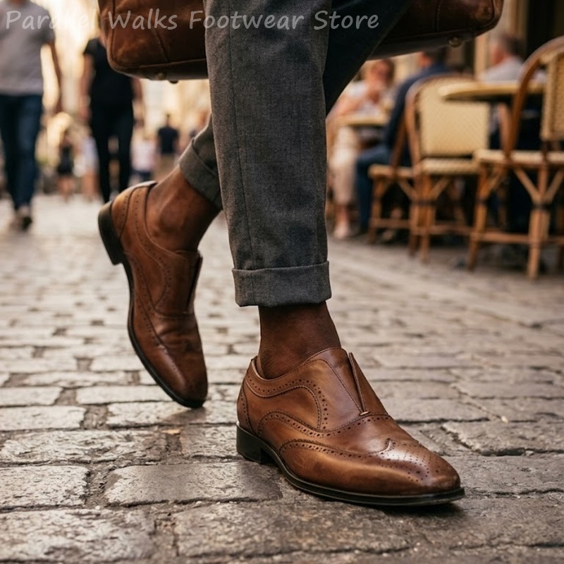 Men Shoes Formal - أحذية رجالية جلدية بنية اللون بتصميم
