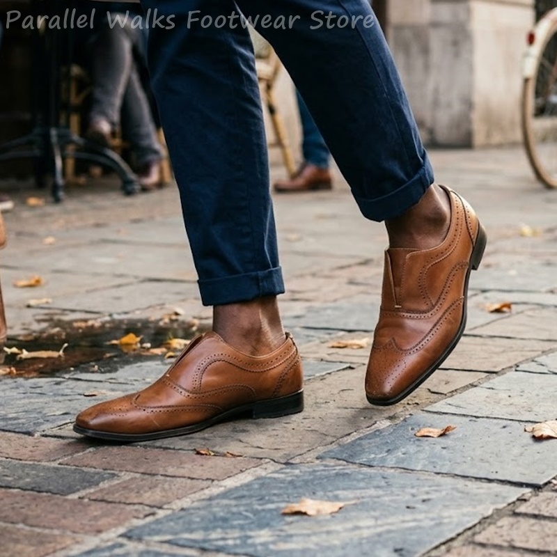 أحذية رجالية جلدية بنية اللون  - مراجعة Men Shoes Formal وسعره
