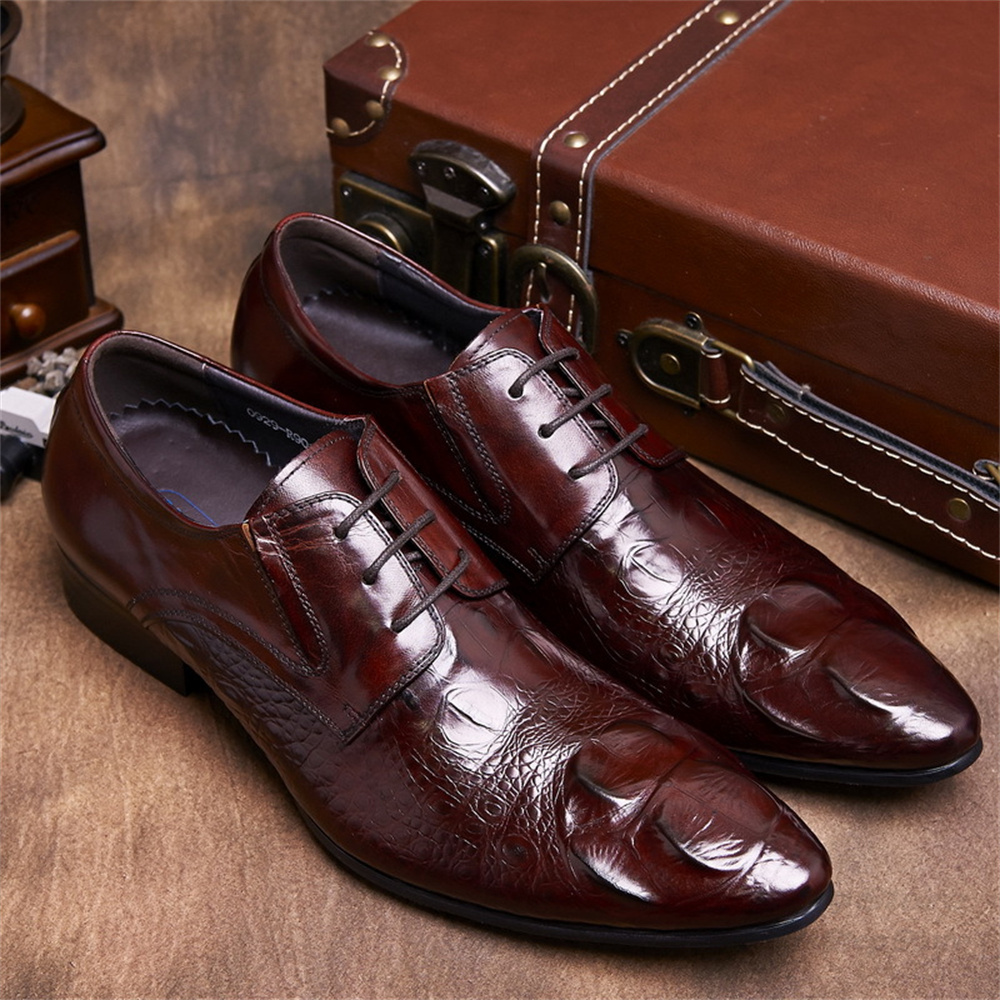 جلد البقر تنقش نمط التمساح الن - مراجعة Men Shoes Formal وسعره