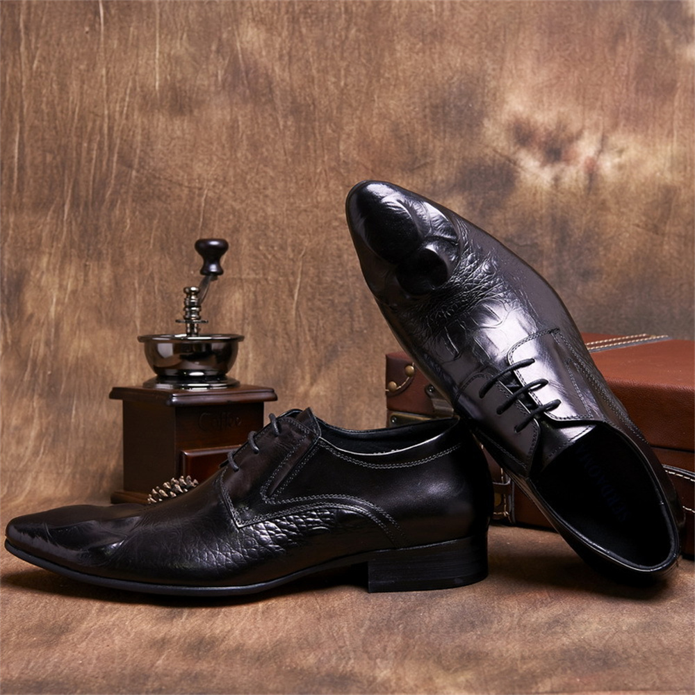 جلد البقر تنقش نمط التمساح الن - مراجعة Men Shoes Formal وسعره