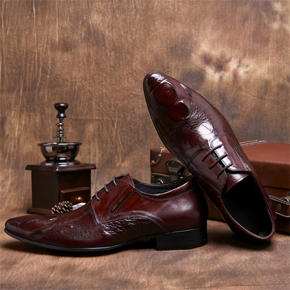 جلد البقر تنقش نمط التمساح الن - مراجعة Men Shoes Formal وسعره